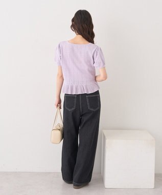 earth music&ecology ナローリボンペプラムニットカーディガン Lavender