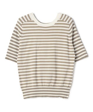 BEIGE， JULIE / コットンシルク 2WAY半袖ニット Ecru×Taupe