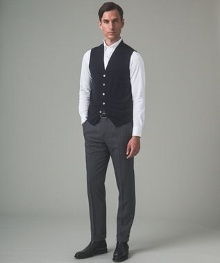 GOTAIRIKU 体温調整に【洗える/チクチクしにくい/ピリングしにくい】イタリア糸 ハイゲージ ベスト_WOOL100% ネイビー系