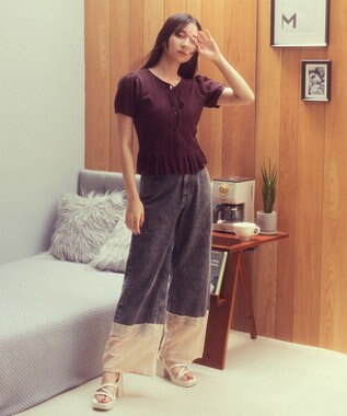 earth music&ecology ナローリボンペプラムニットカーディガン Brown