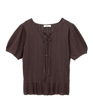 earth music&ecology ナローリボンペプラムニットカーディガン Brown