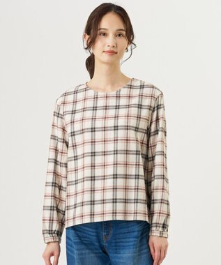 J.PRESS LADIES L コットン 起毛 タータン チェック プルオーバー ブラウス