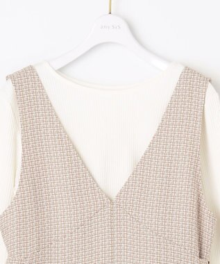 ANY SIS 【洗える】ツイード調ワンピース  セット ベージュ系