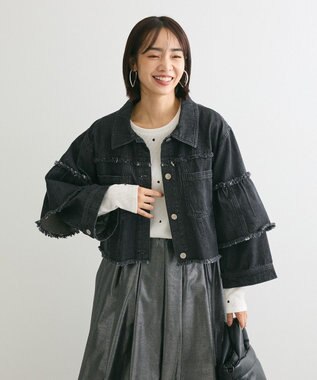 Green Parks ・ＤＯＵＢＬＥ　ＦＬＡＧＳ　フレアスリーブＧジャン Black