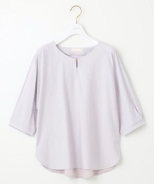 ANY SIS S 【洗える】シルケットストライプドルマン カットソー ラベンダーストライプ