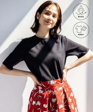 組曲 S 【汗ジミ防止・撥水】GIZAプレーティング天竺バックパール Tシャツ ブラック系