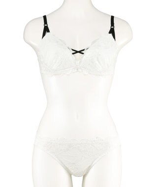 San-ai Resort（三愛水着楽園） 【WEB限定】【プチプラブラセット】純欲カラーヌーディーレーシーストリングブラ＆ショーツセット 【northerly】 WH×BK