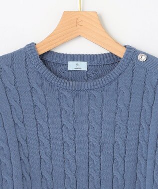 組曲 【ビジューボタン付き】SOBANE ケーブルプルオーバー ニット ブルー系