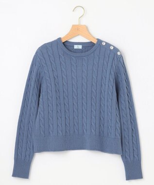 組曲 【ビジューボタン付き】SOBANE ケーブルプルオーバー ニット ブルー系