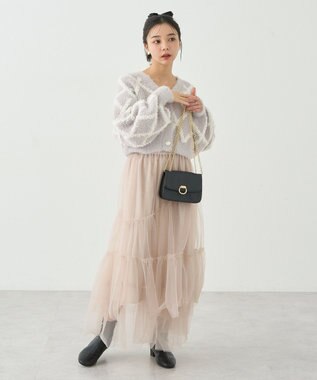 earth music&ecology シャギーダイヤ柄ショートニットカーディガン Light Gray