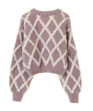 earth music&ecology シャギーダイヤ柄ショートニットカーディガン Pink