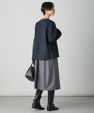 J.PRESS LADIES L ウールナイロンリバー ノーカラー コート ミッドナイト系