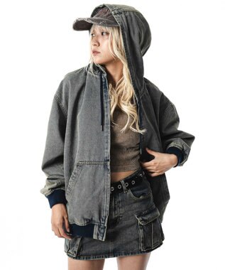 WEGO 【ユニセックス着用ITEM】フードデニムブルゾン デニム淡加工色