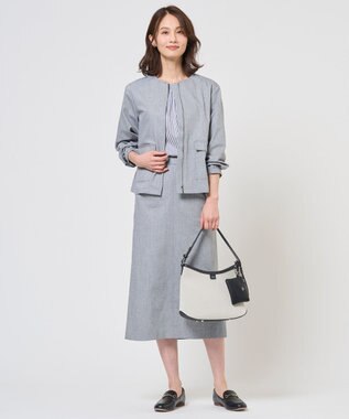 J.PRESS LADIES L TCリネン ドライツイル ノーカラー ブルゾン グレーシャンブレー系