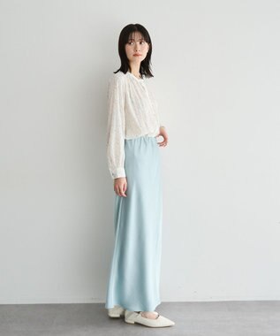 YECCA VECCA ラインフラワー柄ギャザーブラウス Ivory