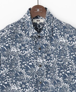 JOSEPH ABBOUD 【キングサイズ・清涼・JAPANファブリック】ビッグリーフサッカープリント 半袖シャツ ネイビー系6