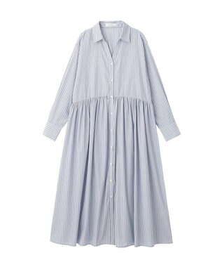 AMERICAN HOLIC 【イージーケア】ギャザーシャツワンピース Stripe Sax