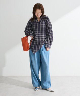 Green Parks スカーフ付チェックシャツ Charcoal Gray