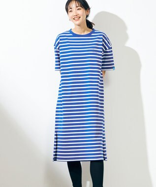 SHARE PARK LADIES 【UVカット】ボーダーロゴ半袖カットワンピース