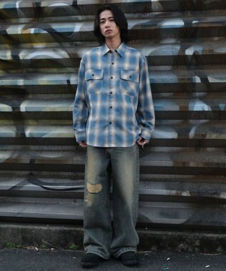 WEGO 【ユニセックス着用ITEM/SMLサイズ展開】オンブレチェックシャツ（LS） 柄4