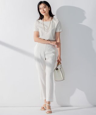 23区 【洗える】リネンレーヨンストレッチ テーパード パンツ ホワイト系