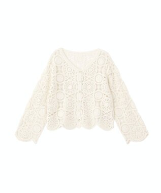 AMERICAN HOLIC クロシェニットVネックカーディガン Off White