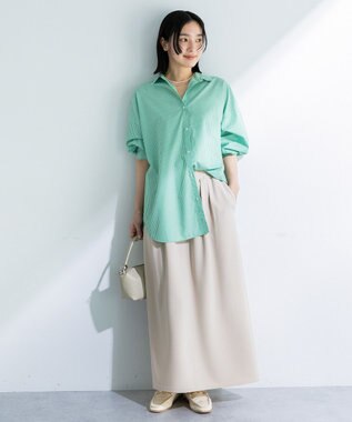 Green Parks イージーケア抜け衿シャツ Stripe Green