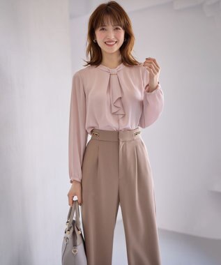 ANY SIS 【洗える】メタルパーツボウタイ ブラウス 長袖 スモーキーピンク