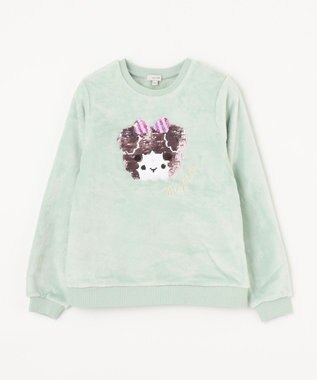 ANY KIDS 両面 フリース スパンコール トレーナー ミント×クマ