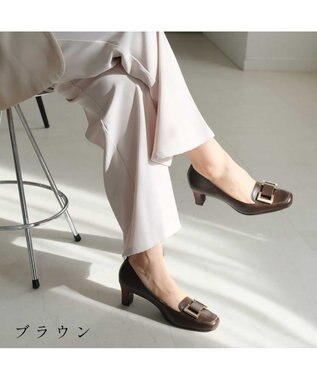 Pointer 日本製 本革バックルパンプス ブラウン