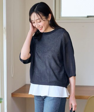 ANY 【洗濯機可/アンチピリング】アイレットメッシュニット チャコール