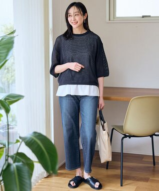 ANY 【洗濯機可/アンチピリング】アイレットメッシュニット チャコール