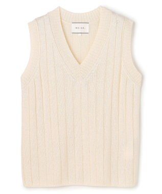 BEIGE， OPTICAL /  ペーパーヤーン Vネックリブニット Ecru