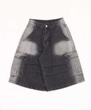 WEGO フラップポケットニータックカーゴハーフパンツ ブラック