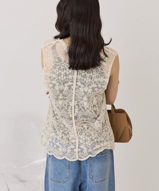 AMERICAN HOLIC チュールコード刺繍ベスト Ivory