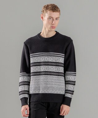 JOSEPH HOMME レボソジャガード 　クルーネックニット ブラック系3