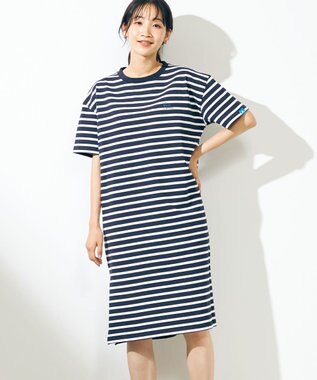 SHARE PARK LADIES 【UVカット】ボーダーロゴ半袖カットワンピース ホワイト系1