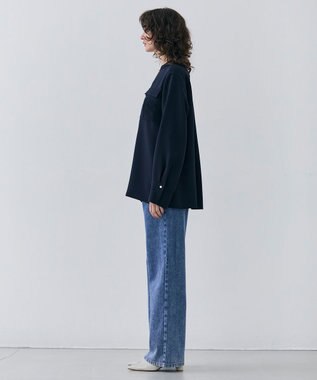 BEIGE， 【洗える】JASMINE / スタンドカラージップブラウス Navy