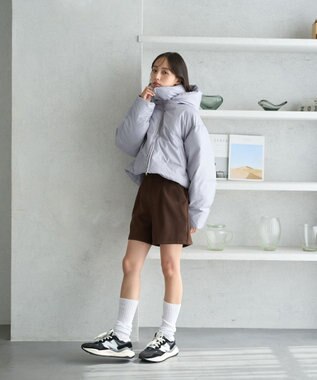 earth music&ecology 2wayパファー ショートブルゾン ブルーグレー