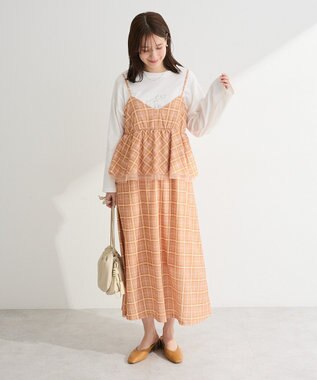 Green Parks ペプラムチェックキャミワンピース Orange