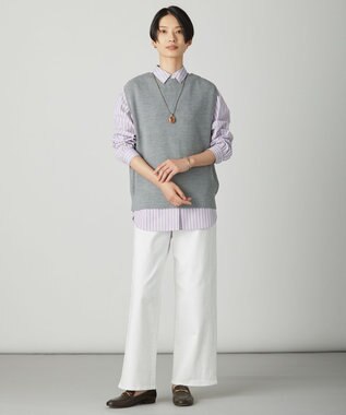 J.PRESS LADIES 【洗える】BASIC STRETCH DENIM ワイド ストレート デニム ホワイト系
