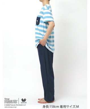 WACOAL PEANUTS パジャマ 4分袖 長ズボン 綿100%(本体) スヌーピー レディース FDT165 /ワコール サックス