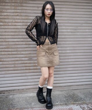 WEGO ヴィンテージウォッシュカーゴミニスカート ベージュ