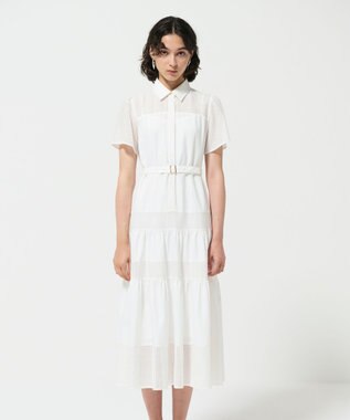 GRACE CONTINENTAL メッシュコンビシャツワンピース ホワイト