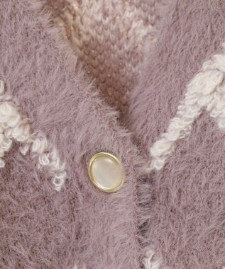 earth music&ecology シャギーダイヤ柄ショートニットカーディガン Pink