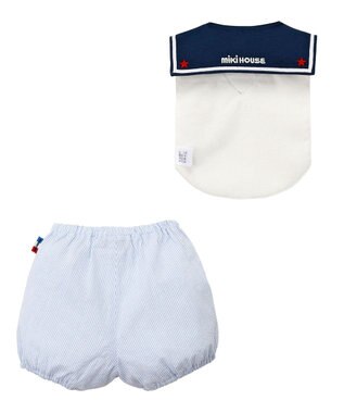 MIKI HOUSE HOT BISCUITS スタイ＆ブルマ ギフトセット【BOX付き】 白×ブルー