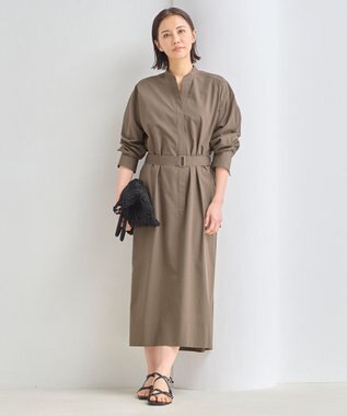 自由区 L 【洗える】ストレッチタイプライターシャツ ワンピース ブラウン系