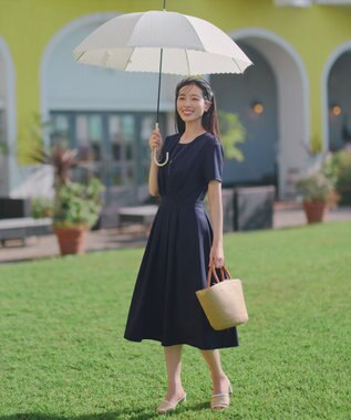 Tiaclasse 【おのののかさん着用】半袖&長袖選べる袖丈・タックフレアワンピース 半袖ネイビー