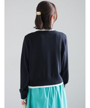 Te chichi 配色レイヤードカーディガン ネイビー