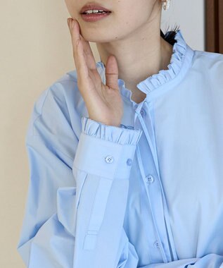 UNFILO フリルネック ブラウス サックス